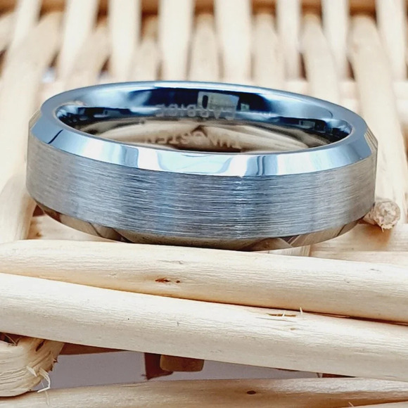 "Brushed Silver Tungsten Engagement Ring Man Woman, GALTUN038